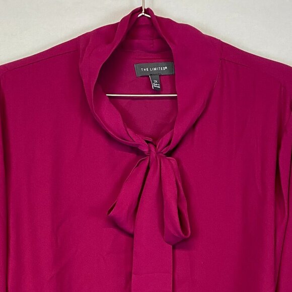 The Limited Womens blouse Size 2X bow dark pink long sleeve office to evening - Picture 2 of 6